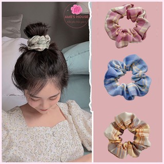 Dây Buộc Tóc Scrunchies, Dây Cột Tóc Scrunchies Họa Tiết Caro Nhiều Màu Cực Xinh