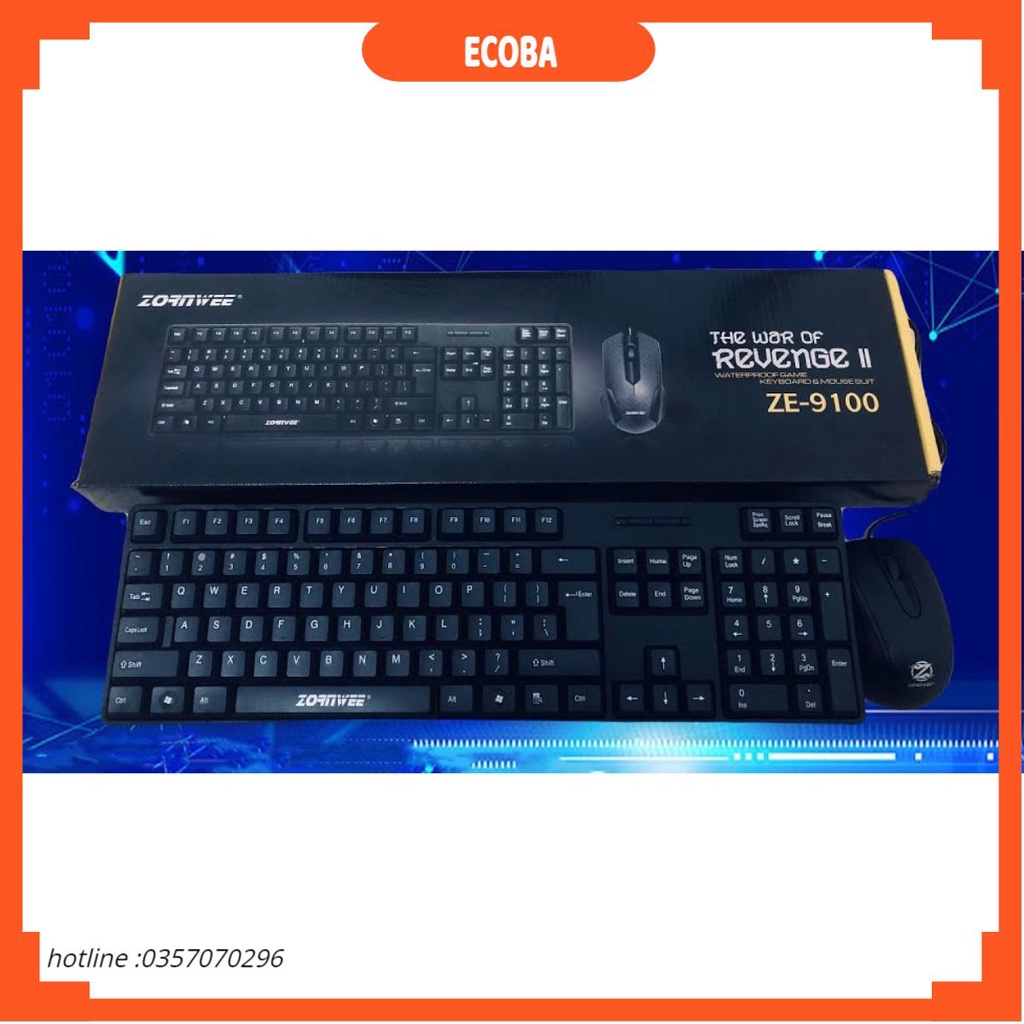 Bộ bàn phím chuột văn phòng có dây ZORNWEE ZE-9100/ ZUNTUO ZK200 bảo hành 6 tháng ECOBA