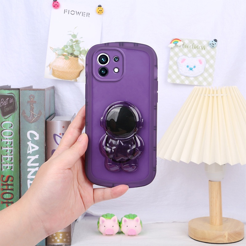 Ốp Điện Thoại Silicone Mềm Màu Kẹo Hình Phi Hành Gia Có Giá Đỡ Cho Xiaomi Mi 11 Lite 5G NE 12 12T 11T Pro