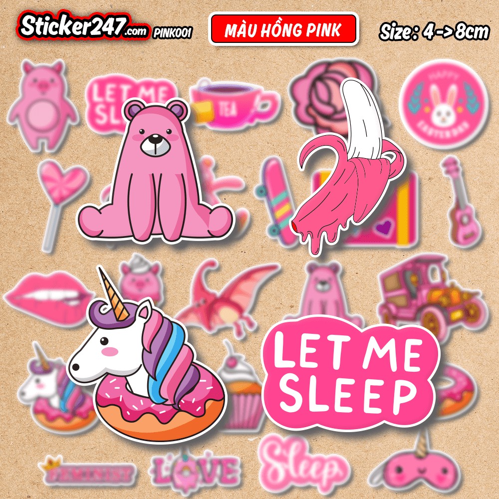 Sticker Màu Hồng Pink [1] 𝑭𝒓𝒆𝒆𝒔𝒉𝒊𝒑 Chống nước, Sticker dán laptop, điện thoại, đàn guitar, mũ bảo hiểm, vali  ▪️ COL01