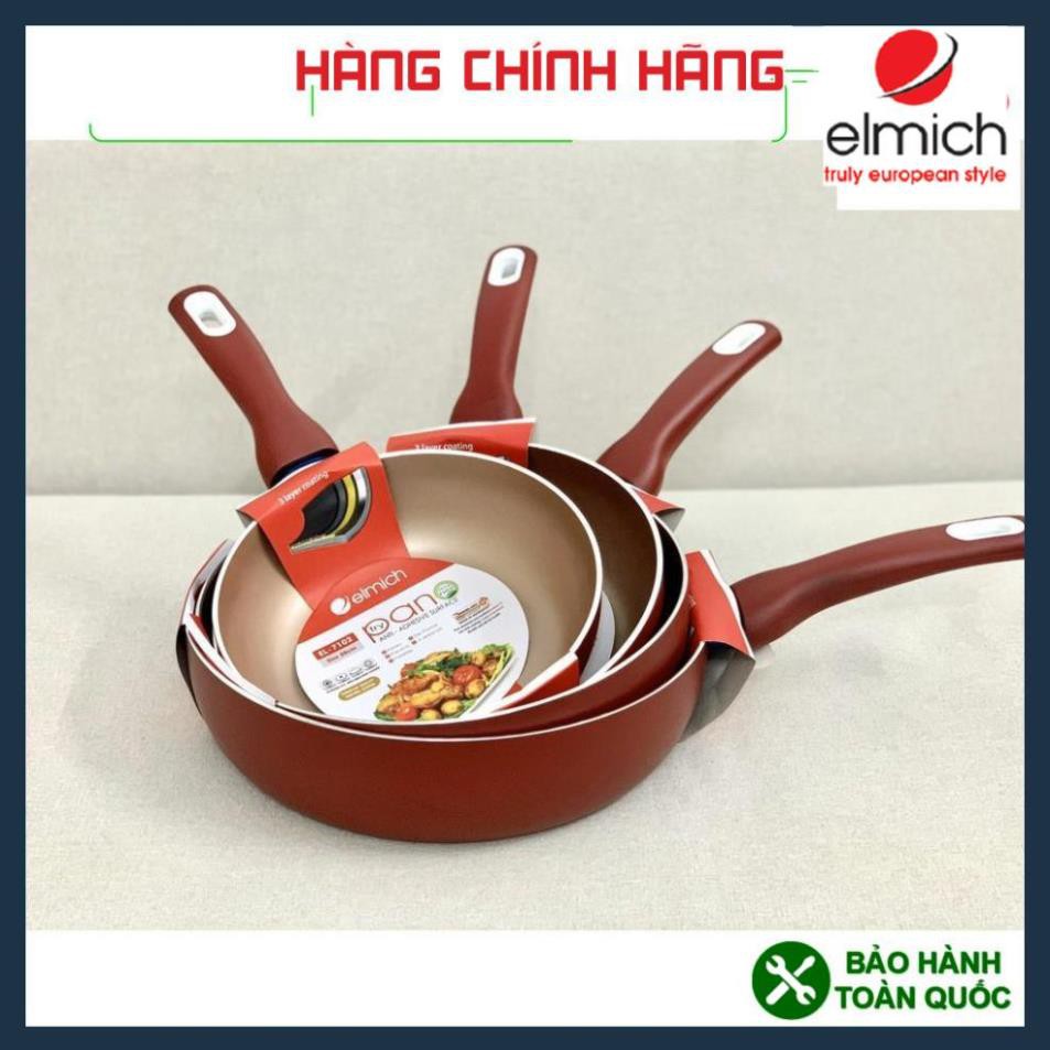 Chảo chống dính Elmich 20cm, chảo chống dính sâu lòng màu đỏ Elmich, dùng cho mọi loại bếp