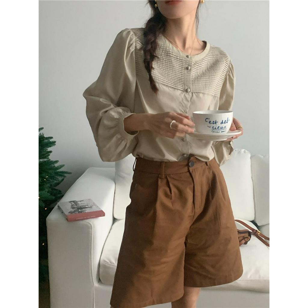 Áo Thun Dài Tay Cổ Tròn Hai Cách Mặc Trước Và Sau Lưng Thiết Kế Xếp Ly 62469