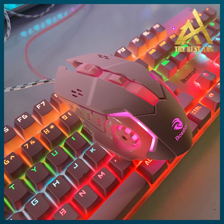 Combo 2 Sản Phẩm Bàn Phím Máy Tính Và Chuột Gaming Có Dây Bosston EK9350 Màu Hồng Dễ Thương