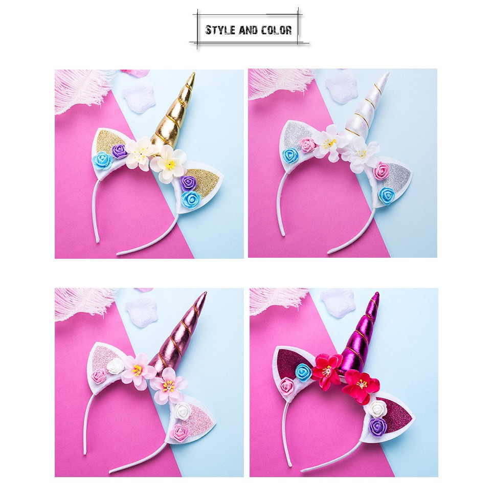 Băng đô cài tóc kiểu dáng sừng kỳ lân xinh xắn cho bé gái