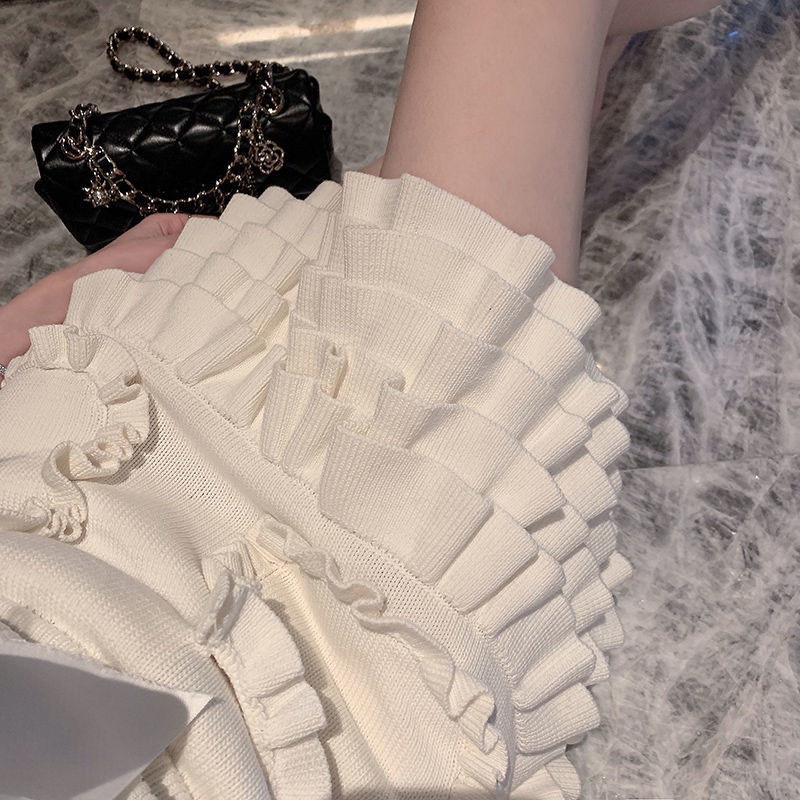 Bộ Chân Váy Len Áo Croptop Trắng Quảng Châu phong cách sexy tiểu thư kiểu dáng hàn quốc sang chảnh
