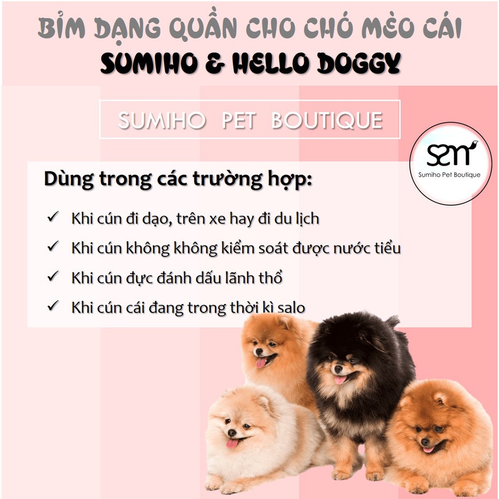 Bỉm dạng quần cho chó mèo cái Sumiho size L 12 cái dành cho chó 6-15Kg, eo 49cm x 22.5cm