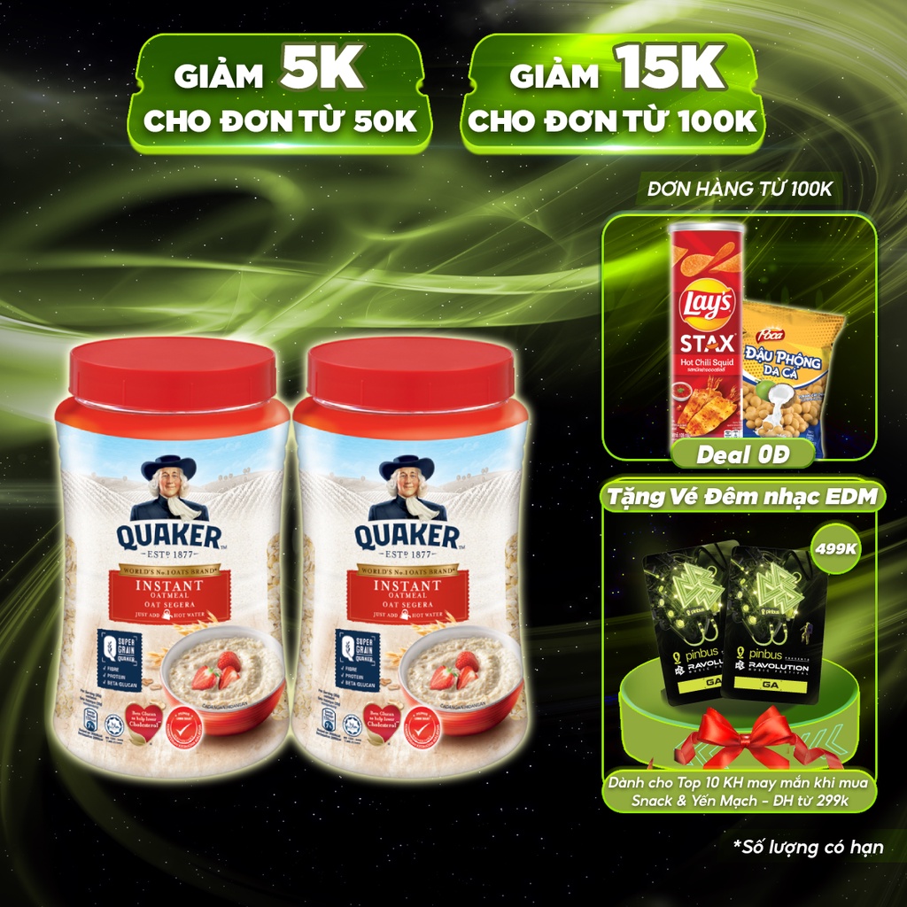 [Mã GRO1APR giảm 20K đơn 150K] Combo 2 hũ Yến Mạch Ăn Liền Quaker 600g/hũ