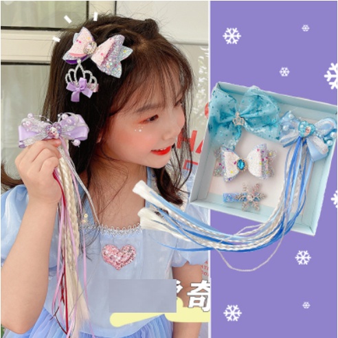 Set kẹp tóc dây buộc tóc ELSA Nữ Hoàng Băng Giá hóa trang cho bé gái