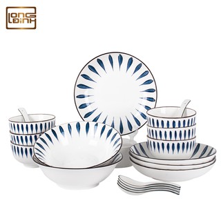 Bộ bát đĩa Hạ Cúc 18 chi tiết, Bộ chén dĩa sứ cao cấp Long Đỉnh
