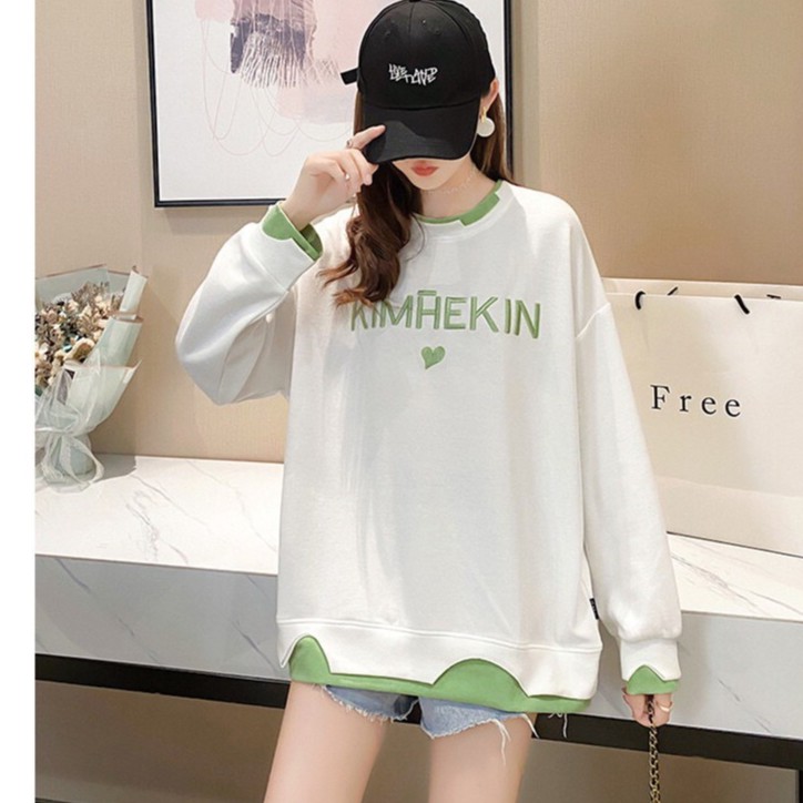 Áo Hoodie Unisex Không Nón Phối Viền Phong Cách Hàn Quốc