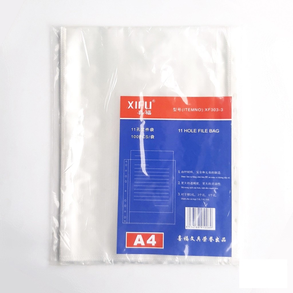 Xấp 100 cái Bìa 11 lỗ nilon A4 - File lá trong 11 lỗ