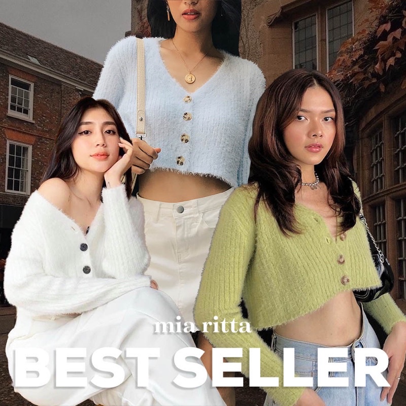 Áo crop top len cardigan lông mịn khuy trước Fluffy Crop Cardigan Mia Ritta A1817
