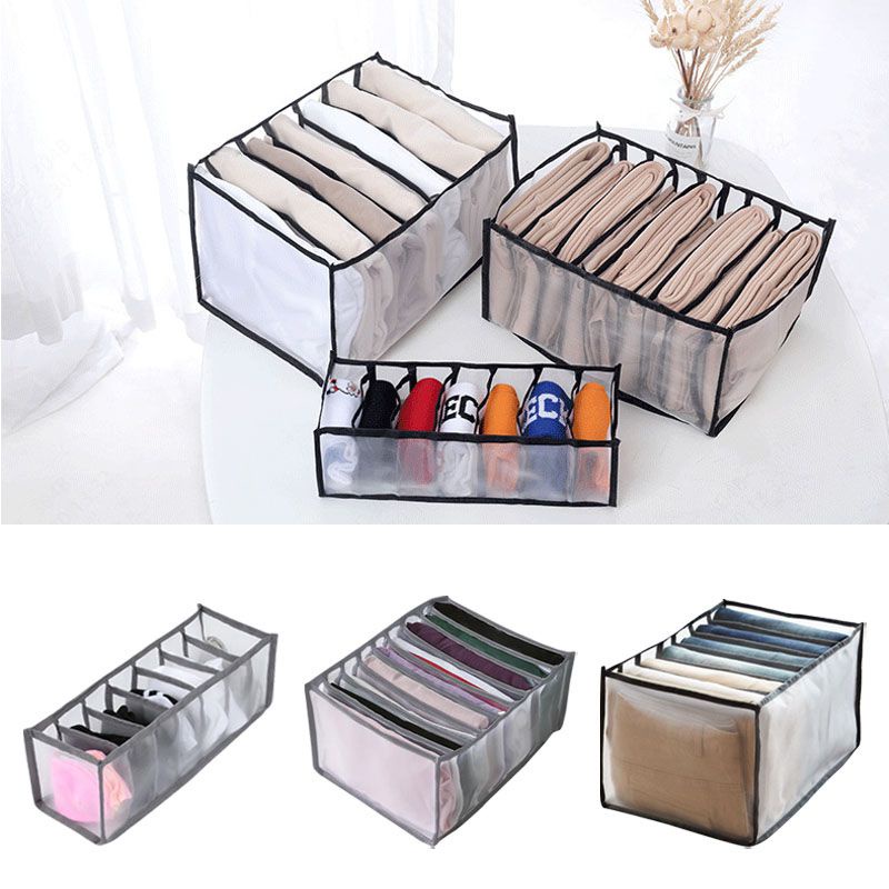 6/7 Grids Clothes Jeans Pants Storage Bag Drawer Mesh Divider Organizer Boxes