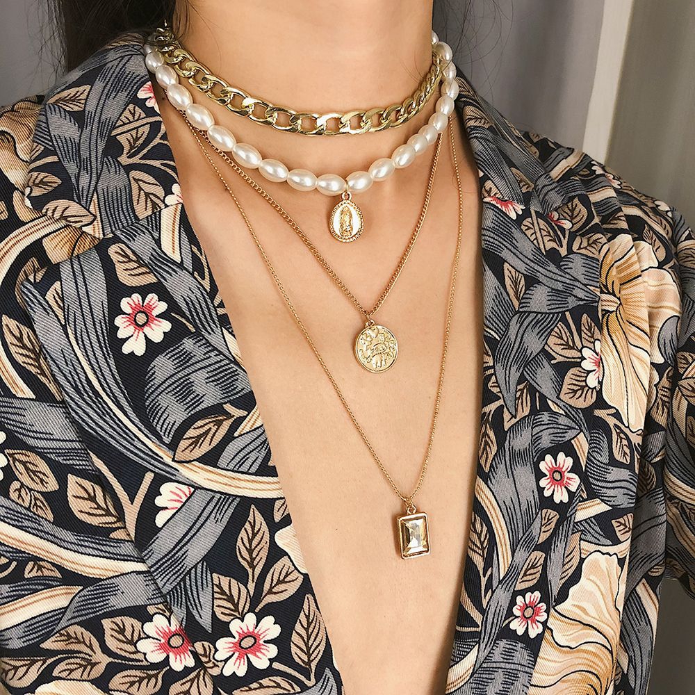 Vòng cổ choker ngọc trai nhiều lớp phong cách punk