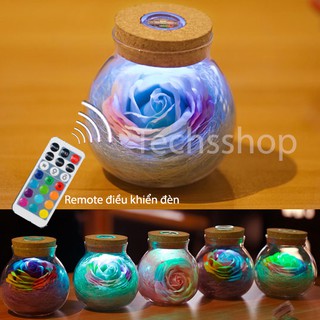 Lọ thủy tinh kèm hoa hồng sáp sáng 7 màu - Quà tặng bạn gái 8/3 - Quà quốc tế phụ nữ
