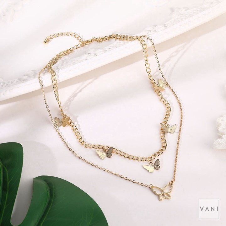 Dây Chuyền, Vòng Cổ, Choker Dây Nhiễn Hình Bướm Hai Vòng Phong Cách Hàn Quốc, Basic - Vani Store