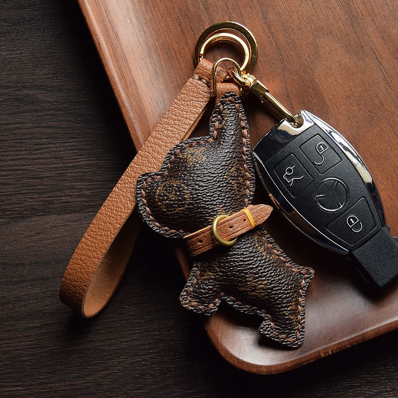 Móc Khóa Xe Hơi/ Túi Xách Bằng Da Thật Handmade Hình Chú Chó Sáng Tạo Tùy Chỉnh Thời Trang