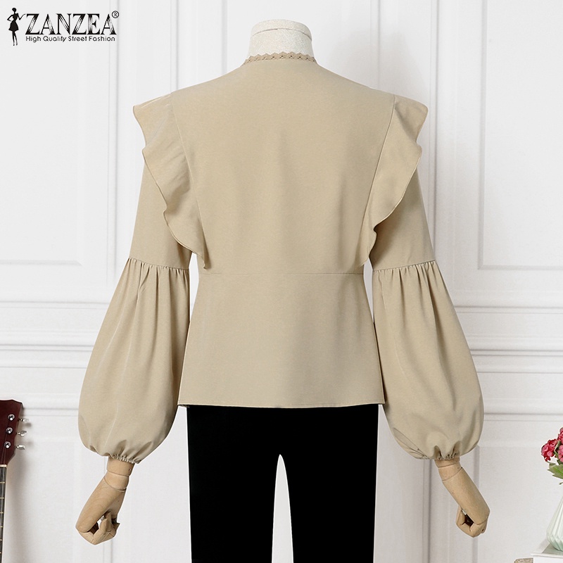 Zanzea Áo Nữ Tay Dài Phồng Cổ Chữ V Thời Trang Châu Âu