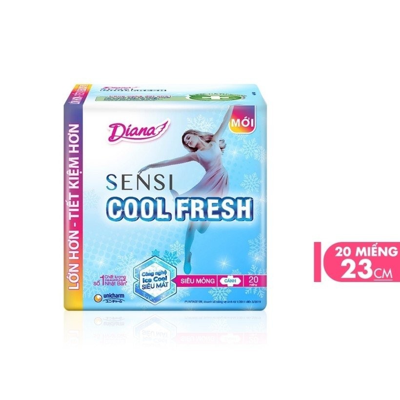 Băng vệ sinh Diana Sensi Cool Fresh siêu mỏng cánh gói 20 miếng