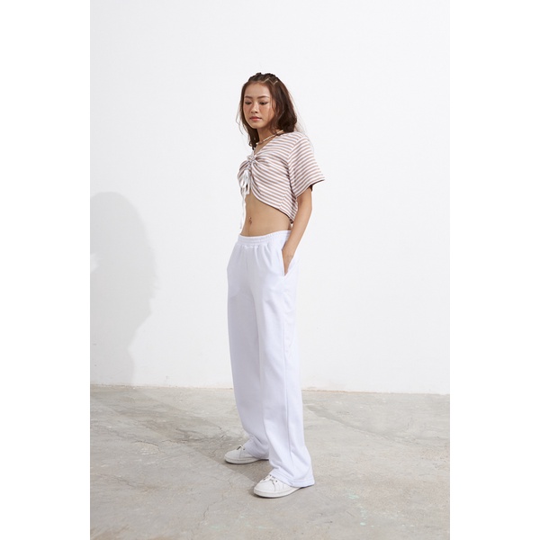 Áo croptop Maybi rộng thun sọc cutout cột nơ