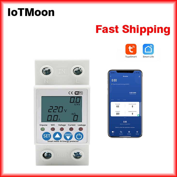 Aptomat WIFI Đồng Hồ Đo Điện Áp Thông Minh 2P 63A TUYA WiFi