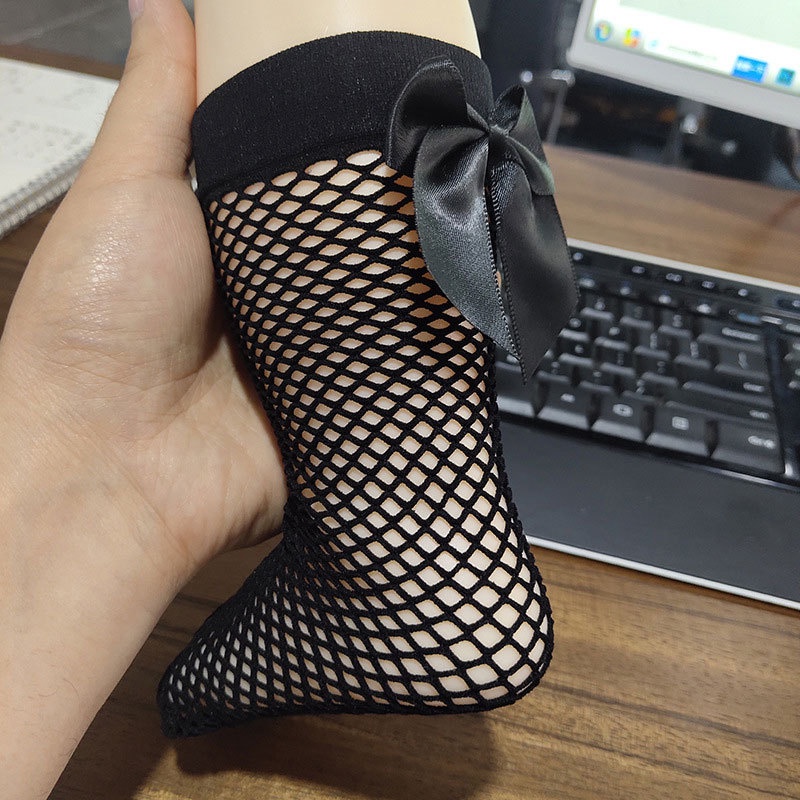 Vớ lưới cổ cao đính nơ phong cách mùa hè thời trang cho bé gái 1-5 tuổi