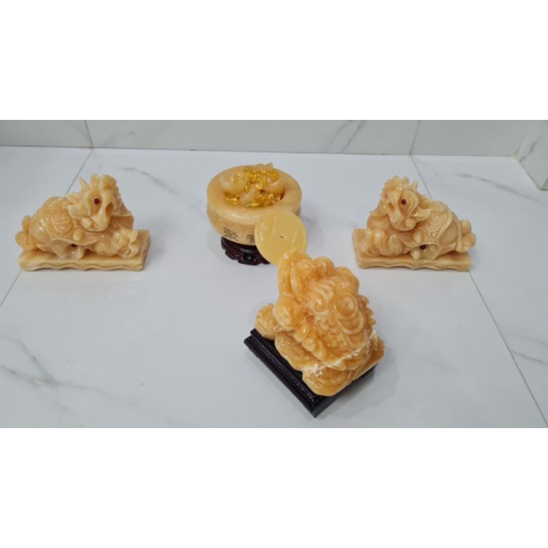 Combo Tỳ Hưu 16cm, Thiềm Thừ 16cm, Bát vàng tài lộc 12cm, Long Quy 12cm
