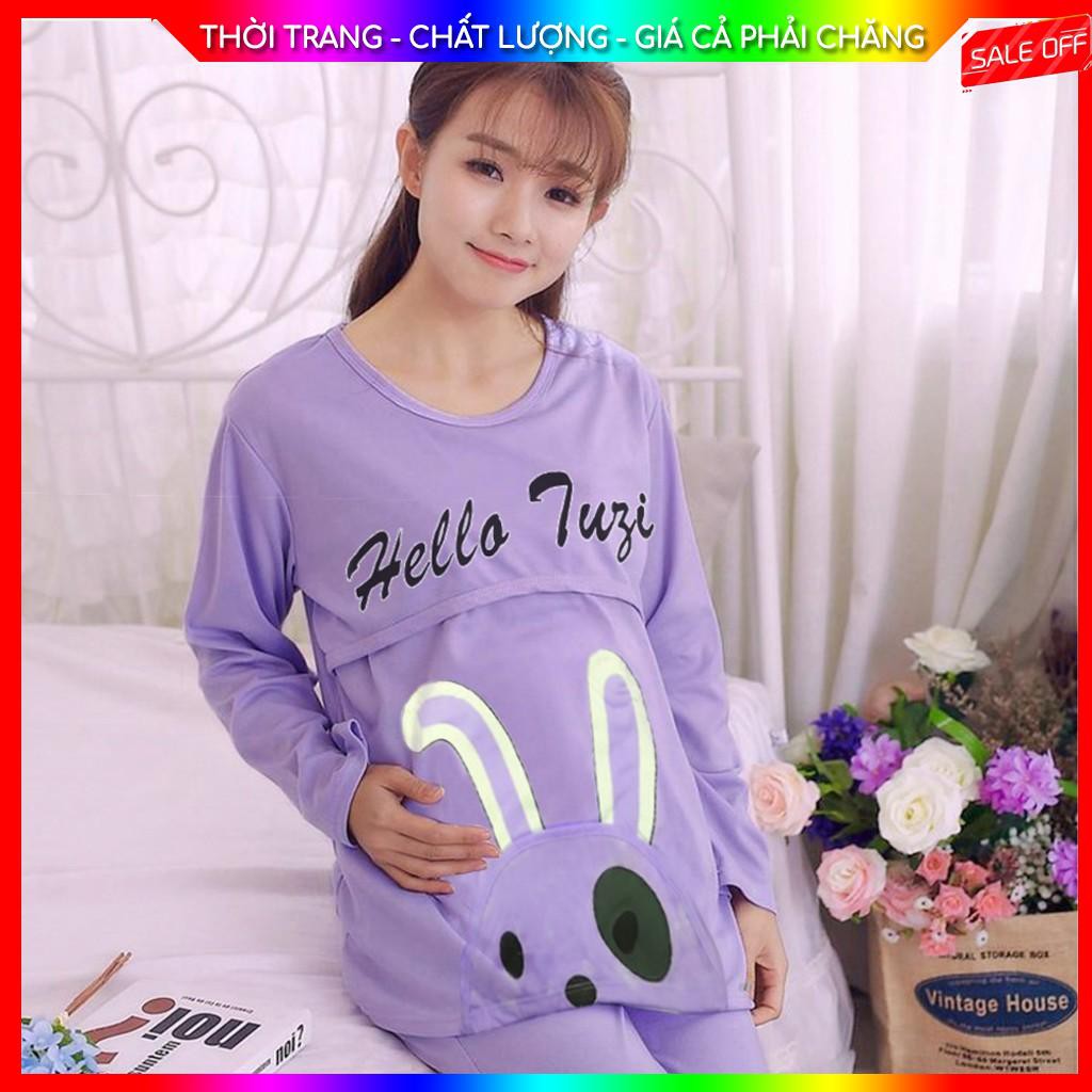 DEAL HOT Bộ Quần Áo Bầu Và Sau Sinh Mở Nắp Cotton Loại Dài Hàng VN - Mimi Mebee Shop