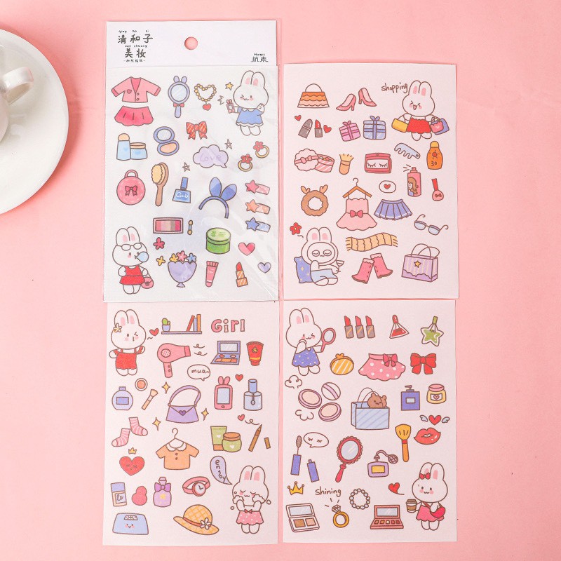 Lyanwn Set 4 Sticker cute nhãn dán dễ thương chủ đề cô gái đơn giản A-55