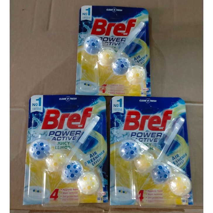 Combo 3 vỉ viên khử mùi Toilet Power Active Juicy Lemon hương cam chanh vỉ 50g của Đức