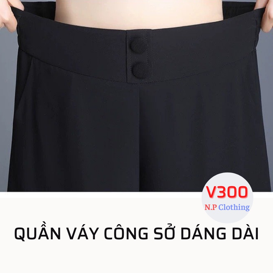 Quần Váy Ống Rộng MAI THY V300, Mẫu Quần Giả Váy Chiffon Lưng Thun Đính Nút Trước Có Túi Sang Trọng | Thời Trang Nữ U40+