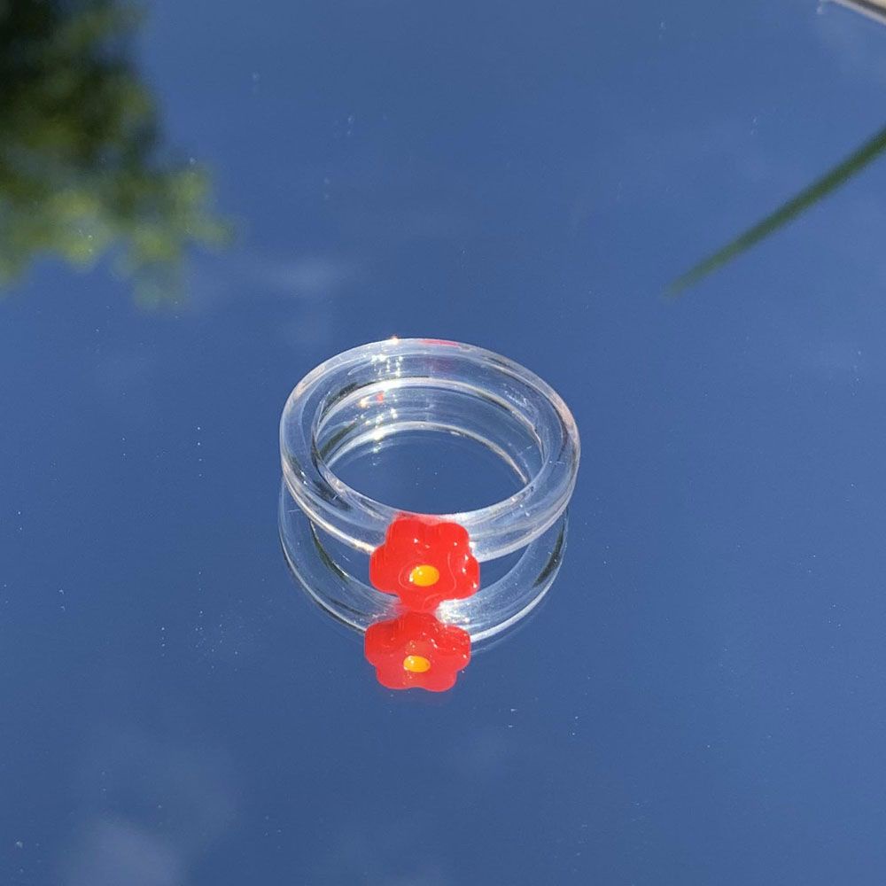 Nhẫn Nhựa Resin Trong Suốt Họa Tiết Hoa Nhiều Màu Dễ Thương Cho Nữ