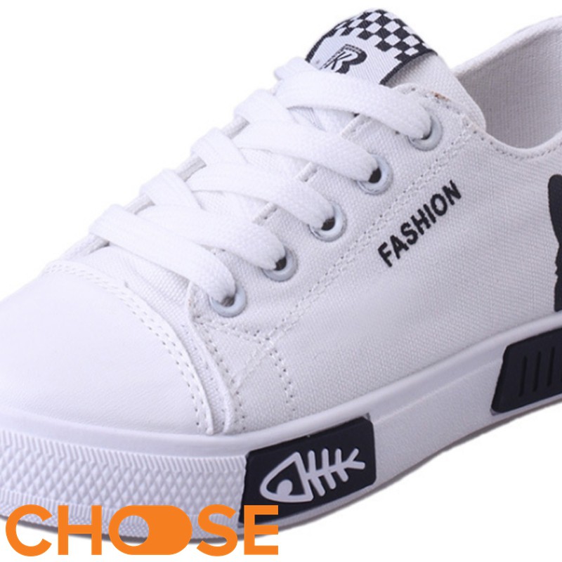 Giày Nữ Choose Giày vải Lười Nữ Thể Thao Sneaker bata Cột Dây Họa Tiết Mèo Xương CáGIÁ RẺ BẤT NGỜG1502