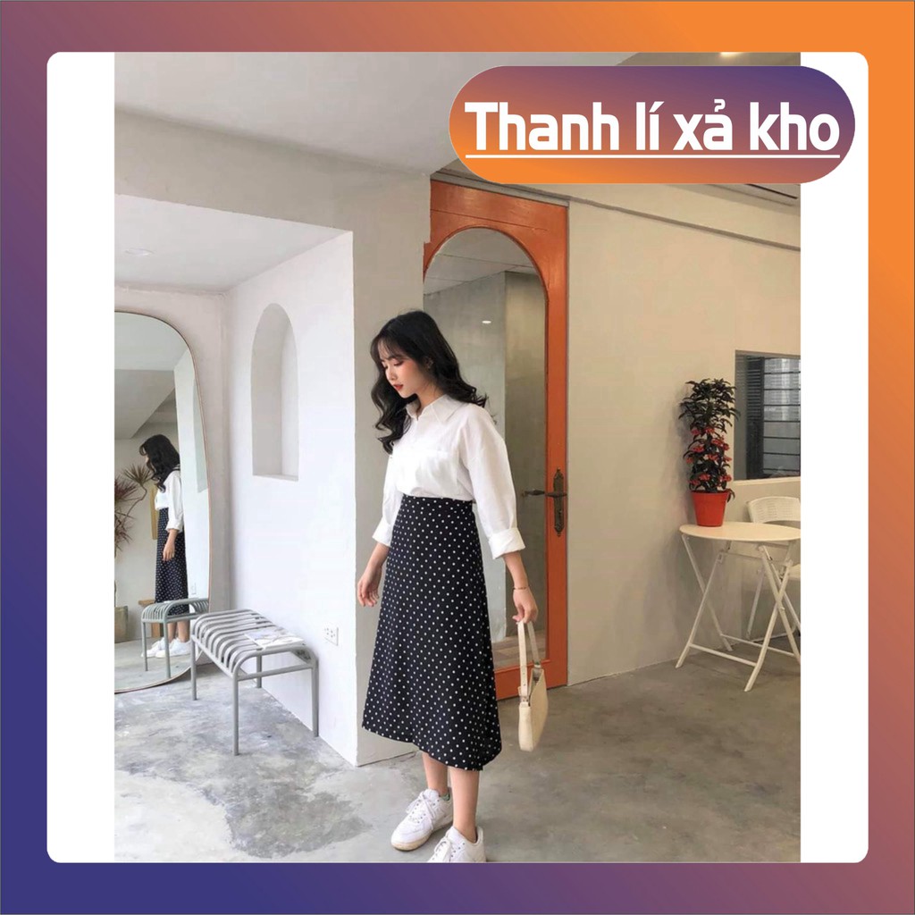 CHÂN VÁY CHẤM BI VINTAGE ĐEN TRĂNG ULZZANG - (Sp sẵn) [deal]