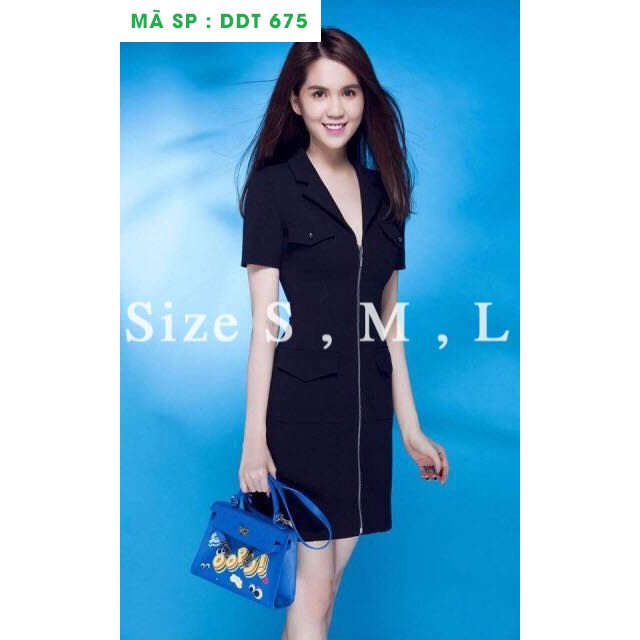 Đầm ôm body công sở cổ sơ mi giả vest khóa kéo giữa Ngọc Trinh thoitranghd