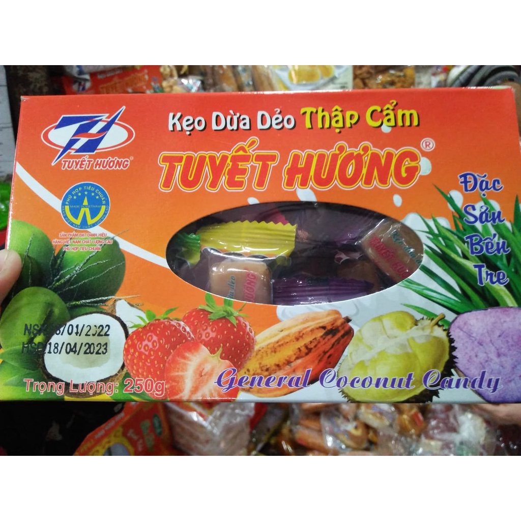 COMBO 2 HỘP KẸO DỪA DẺO THẬP CẨM TUYẾT HƯƠNG ĐẶC BIỆT 5 VỊ - hộp 250gr