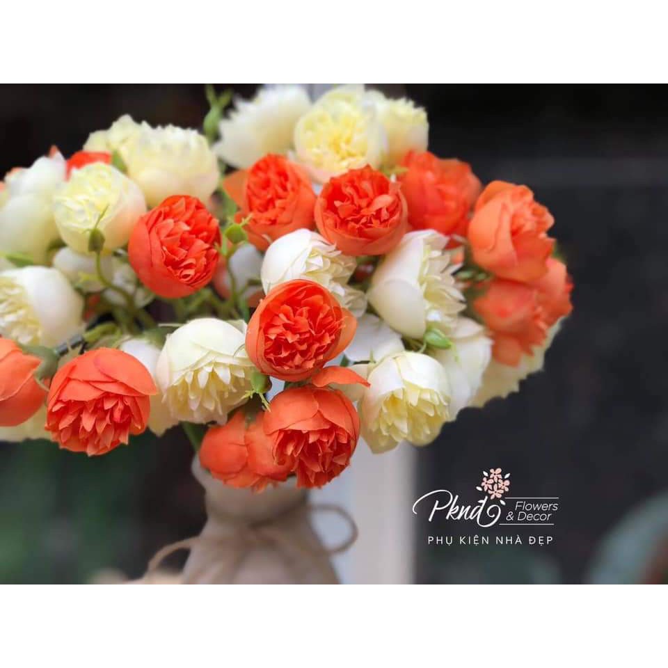 Bình hoa giả trà lụa đẹp trang trí phòng khách để bàn cao cấp PKND FLOWERS & DECOR BH02