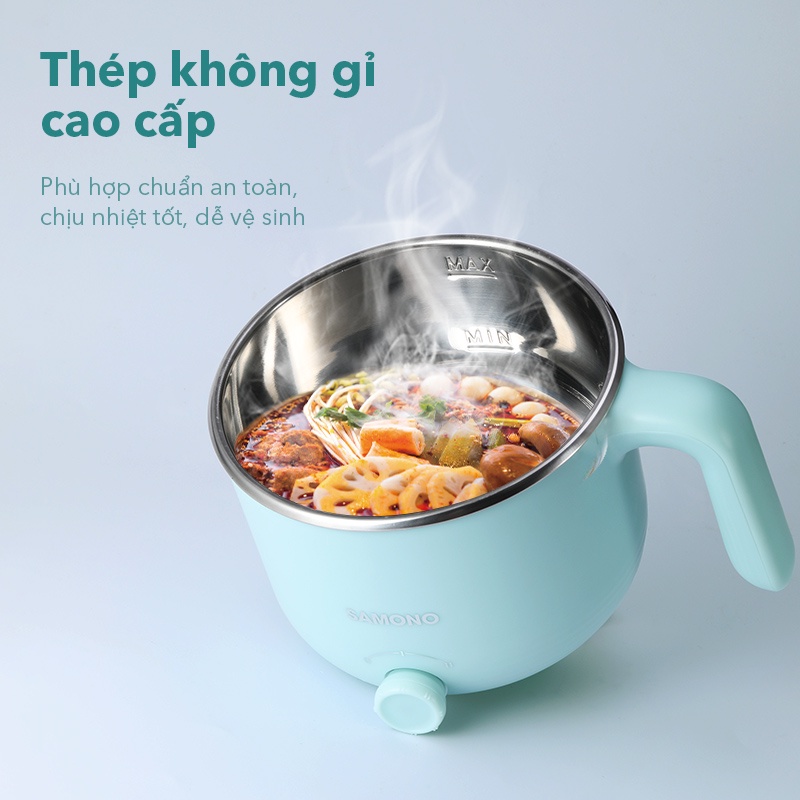 (BH 1 Năm)Nồi nấu đa năng 1.2L thích hợp văn phòng/ký túc xa, kèm xửng hấp, nấu lẩu/canh/rau/mì cho 2 người ăn nhanh