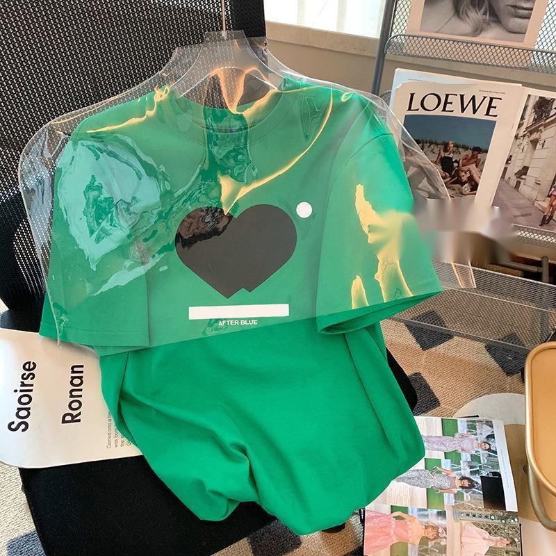 Áo Thun Cổ Tròn Tay Ngắn Dáng Rộng In Họa Tiết Trái Tim Thời Trang Mùa Hè Phong Cách Hàn Quốc Mới Cho Nữ