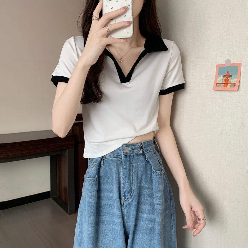 Áo polo Ngắn Tay Màu Sắc Tương Phản Thời Trang Cho Nữ
