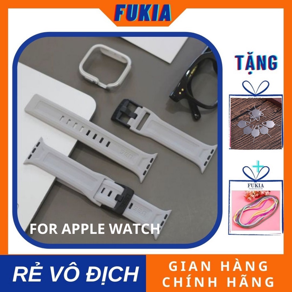 Combo dây U.A.G và ốp viền thép bạc cho Apple Watch đồng hồ thông minh iWatch Series 1/2/3/4/5/6/SE size 38/40/42/44 mm