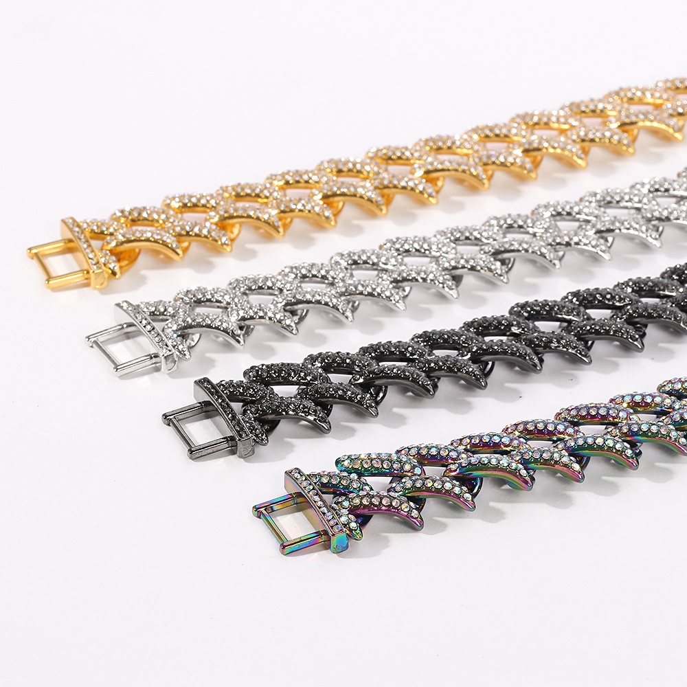 Vòng đeo tay dây xích đính đá toàn bộ phong cách hip Hop cho nam