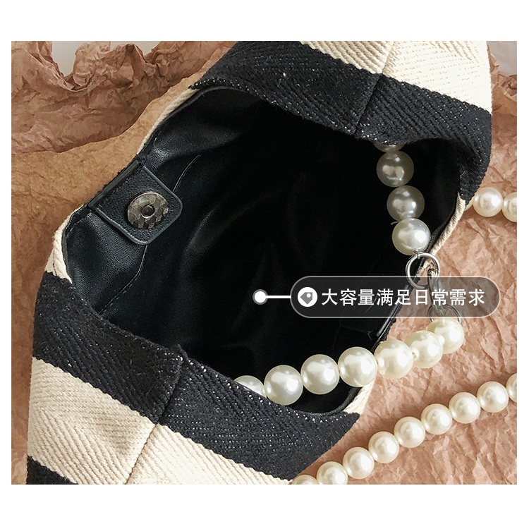 Jasmin Noir Shoulder Bags Canvas Cloth Embroidered with Artificial Pearls Fashion 2021 For Women