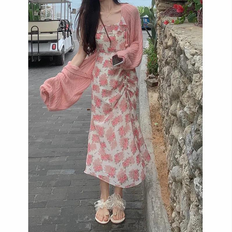 Bộ Áo sweater Dệt Kim Dáng Ôm Phối Chân Váy Yếm Dài Ôm Eo Dễ Thương Cho Nữ