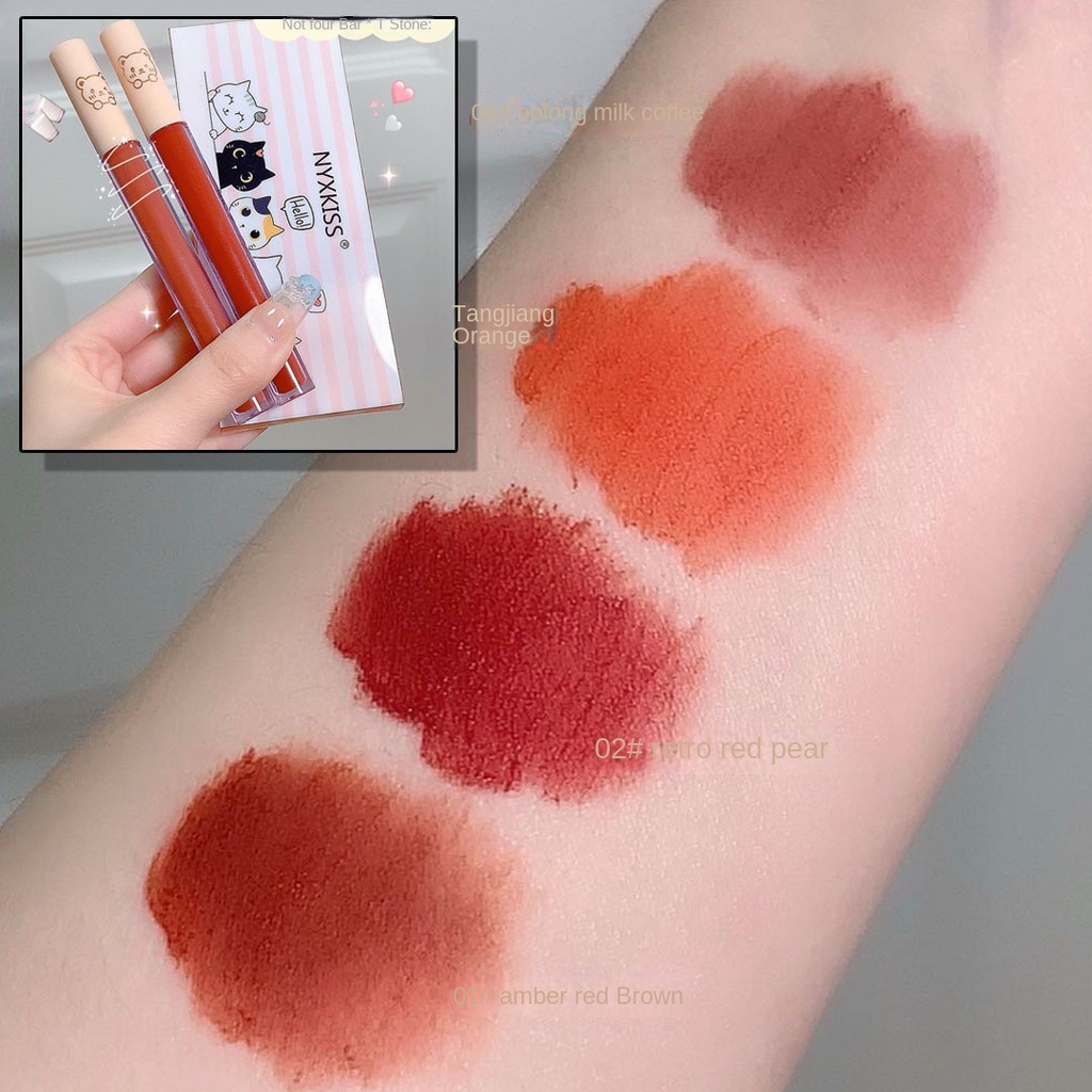 Bộ Son Kem Lì Mịn Mượt Như Nhung Chống Dính Cốc Thiết Kế Hoạt Hình Gấu Dễ Thương