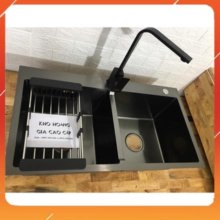 Chậu rửa bát chất liệu inox 304 2 hố nano đen,bồn rửa chén bát cao cấp bảo hành 12 tháng