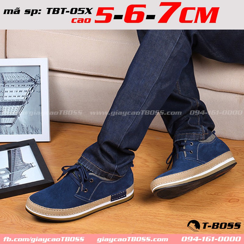 giày Tăng chiều cao nam 5cm - 6cm - 7cm, Da lộn cao cấp TBT-05X - GIÀY CAO T-BOSS