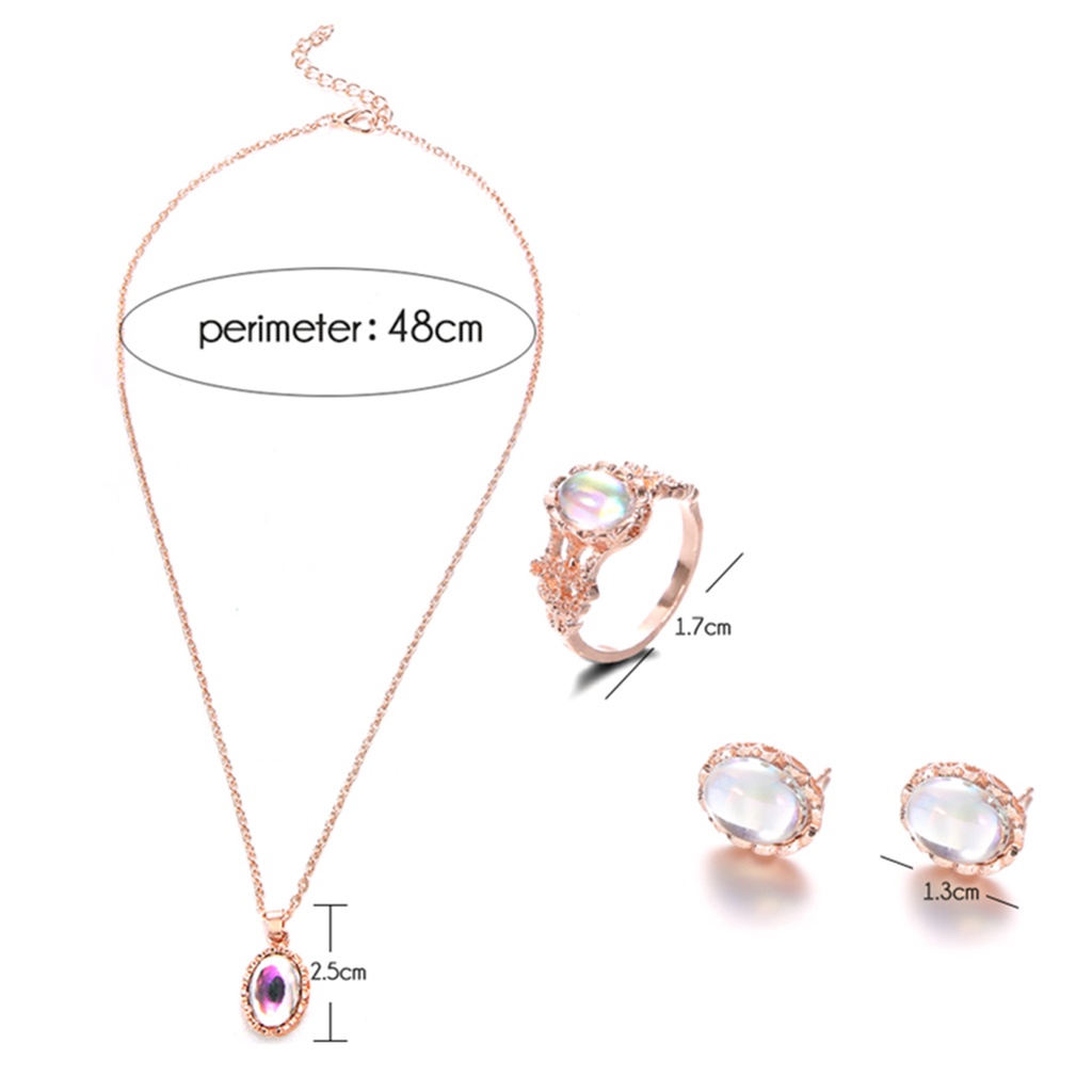 Bộ dây chuyền + nhẫn + cặp khuyên tai mặt đính ngọc mắt mèo giả đẹp mắt cho nữ