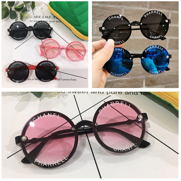 Kính Mát Gọng Tròn In Chữ Phong Cách Retro Dễ Thương Cho Bé