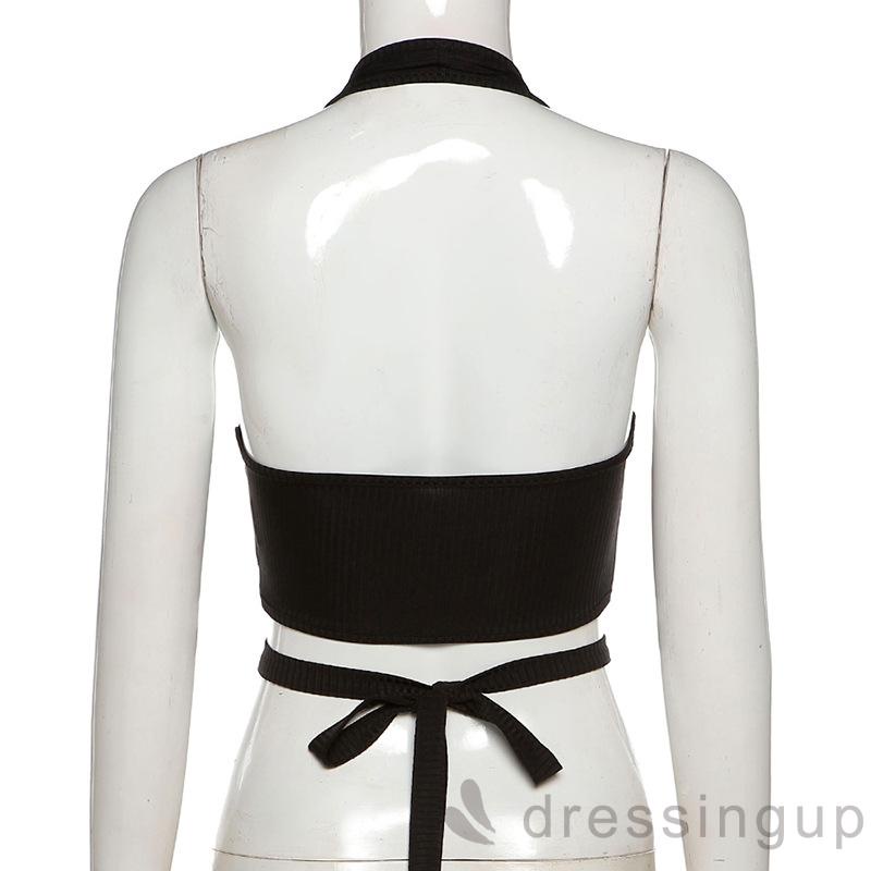 DRE-Women’s Fashion Solid Color Tank Top,Hollow Bandage Exposed Navel Halter Camisole